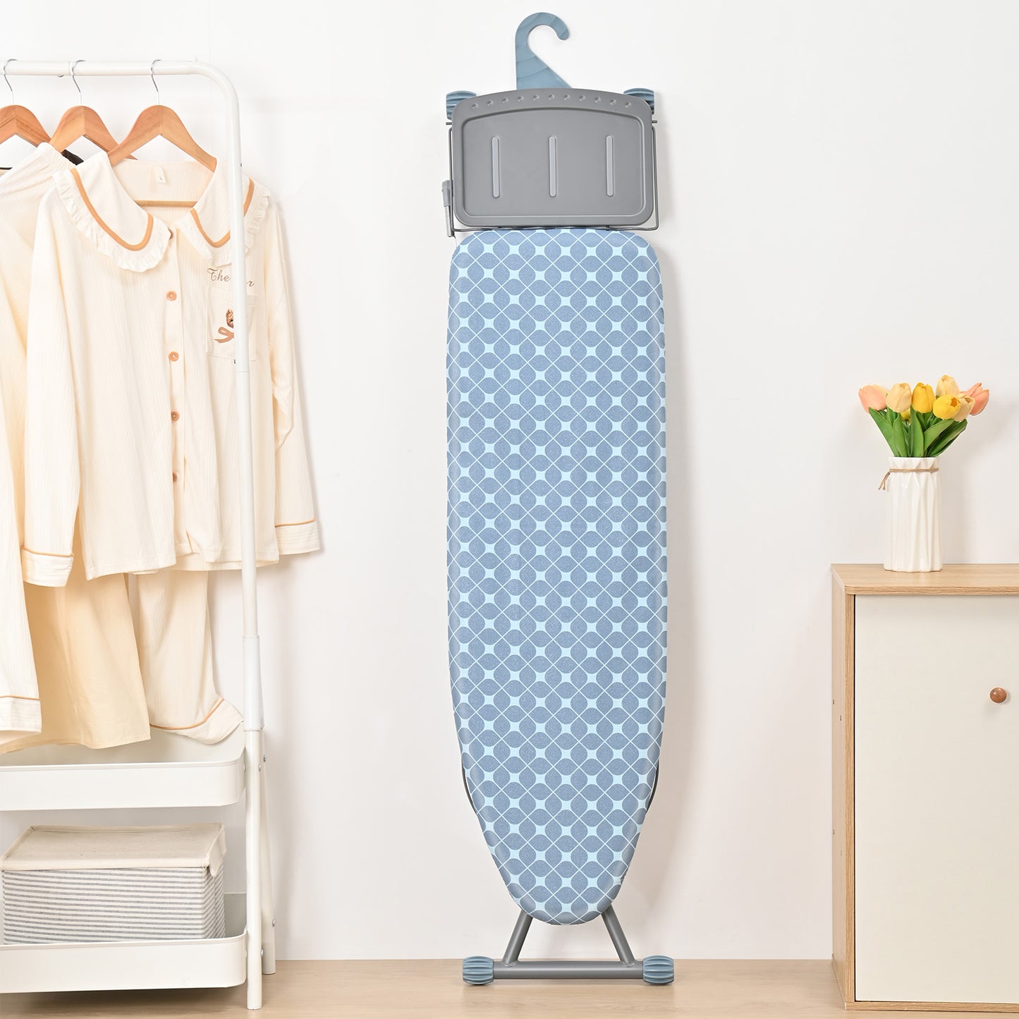 TOOLF Ironing Board, Multi-use Iron Board with Hanger & Iron Rest, 7 Adjustable Heights, 43x13", Blue (QP1343HT2-B)