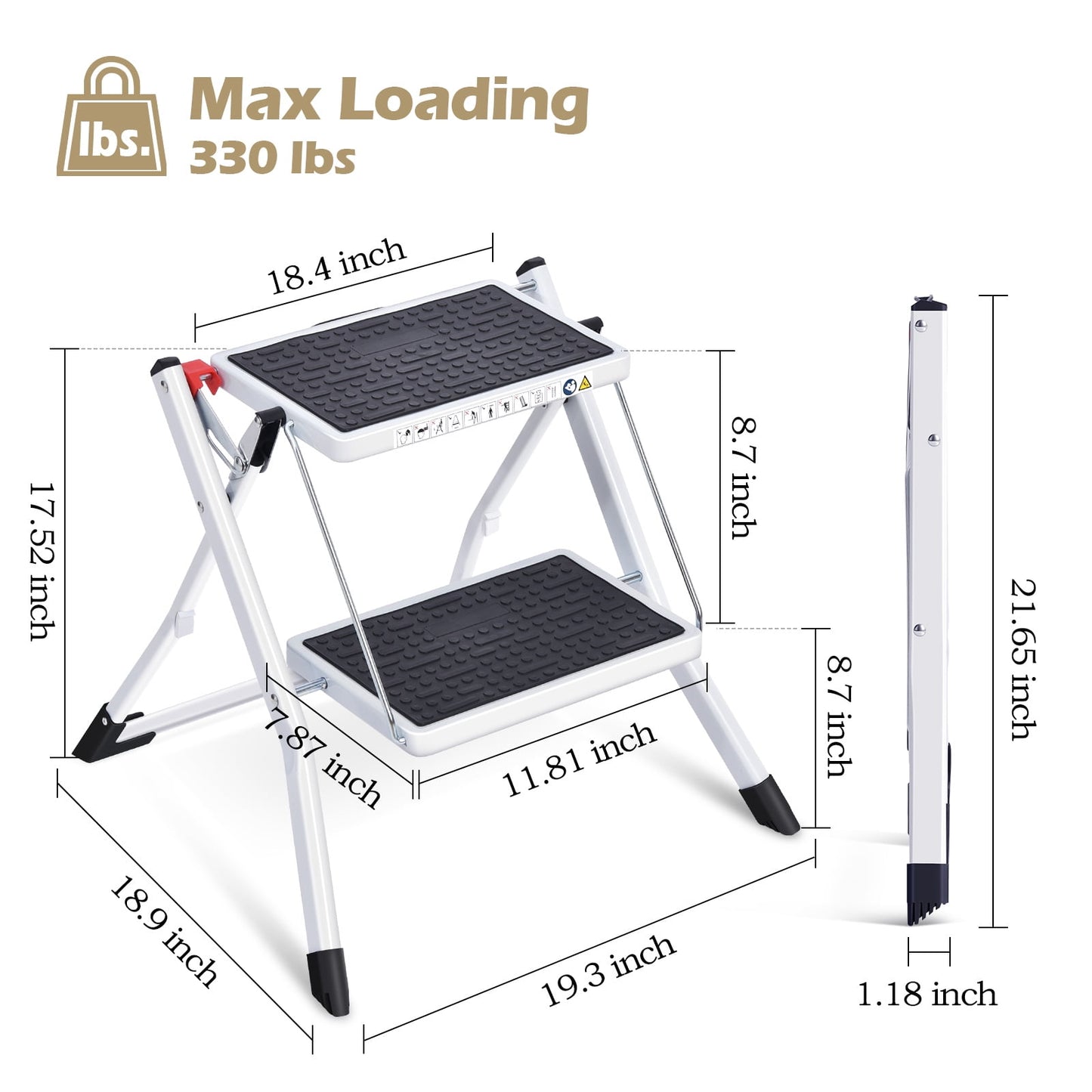 Kingrack 2 Step Ladder Folding Stool, Non-Slip Step Ladder, collapsible stool for adults, Heavy Duty 330Lbs Capacity Industrial Lightweight