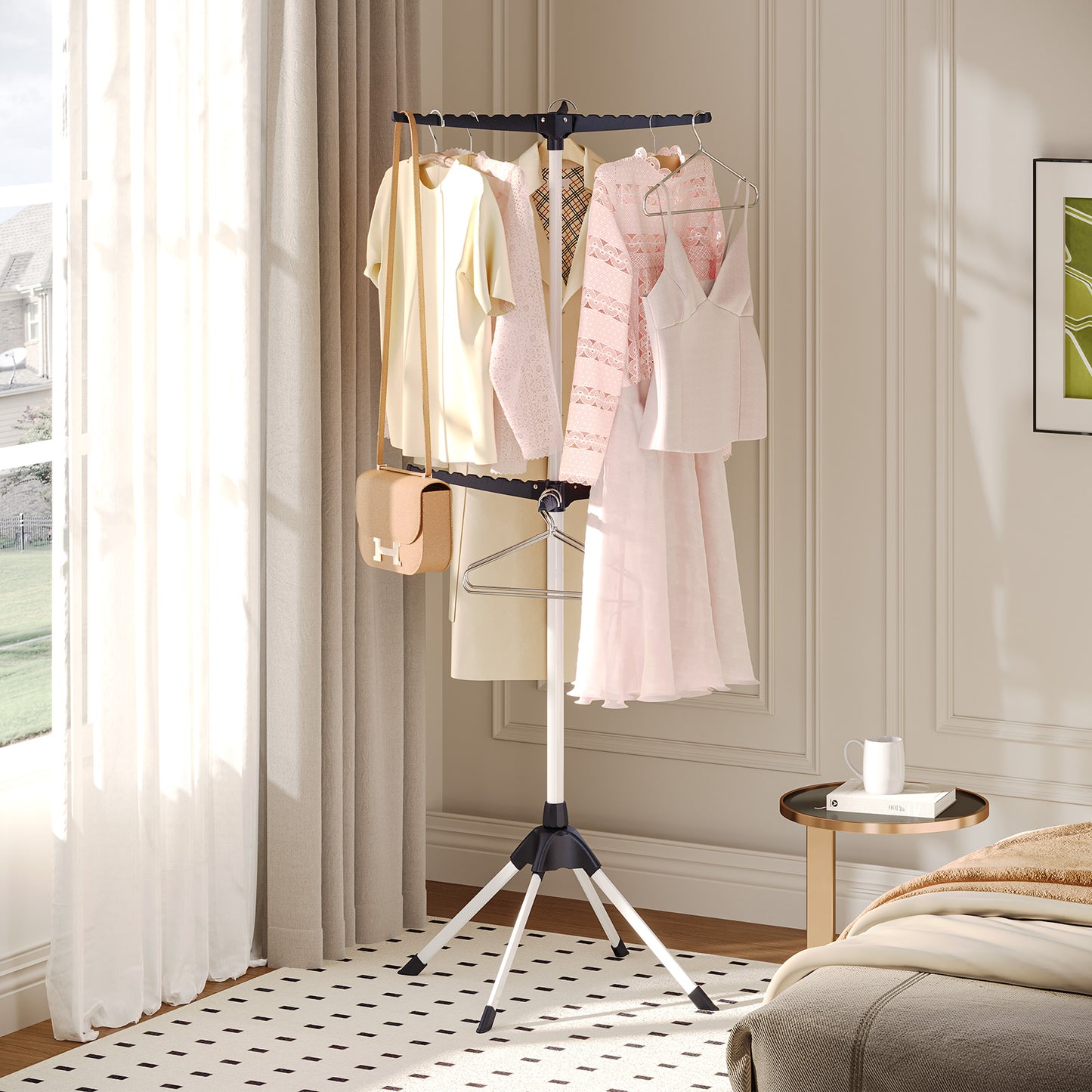 KK KINGRACK 2-Tier Clothes Drying Rack, 4-Legged Laundry Garment Rack with 6 Arms for Hangers, Black(126301A-Black)