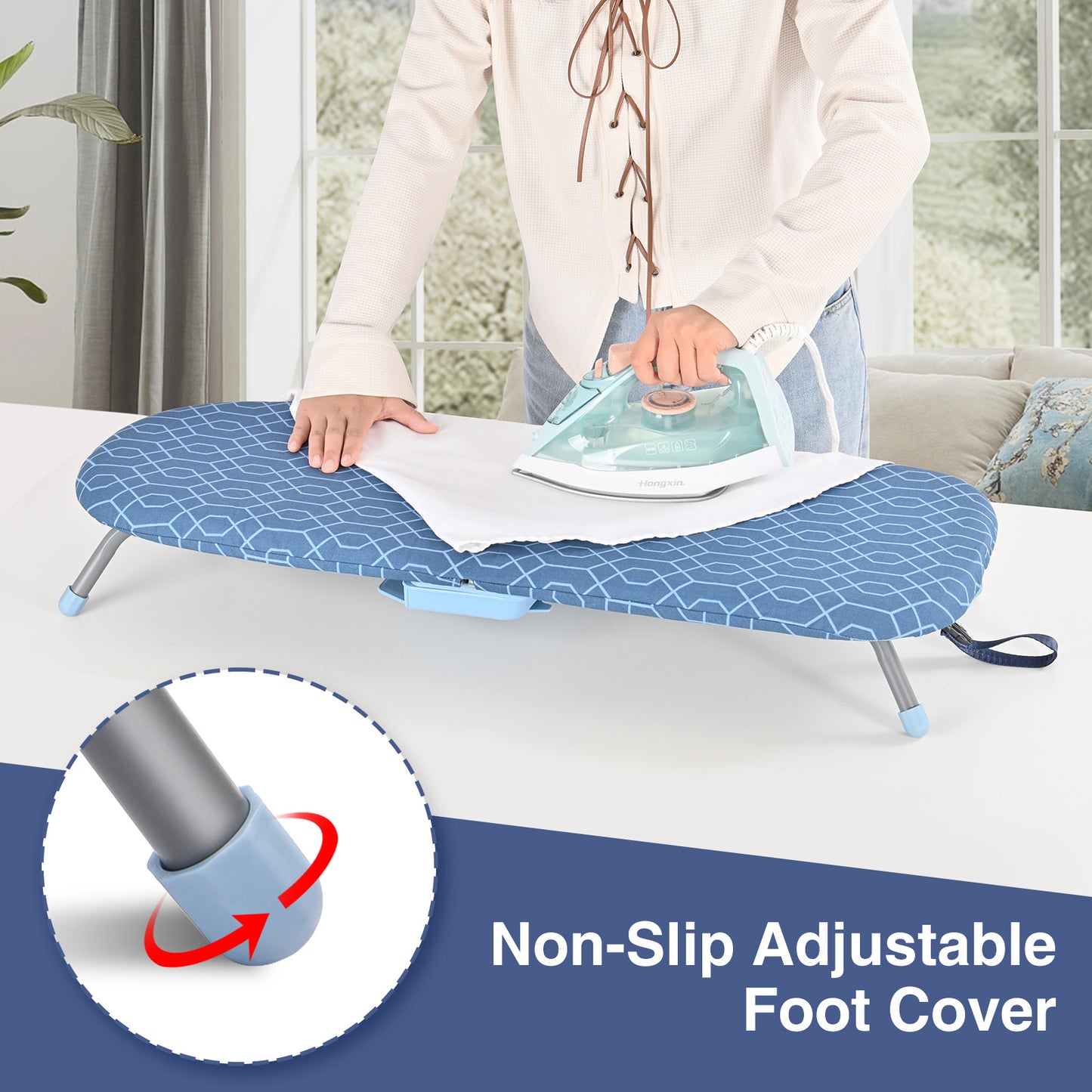 KK KINGRACK Ironing Board, Small Tabletop Ironing Board with Iron Holder, Foldable&Space-Saving, Blue+Gray (P1232D5-16)