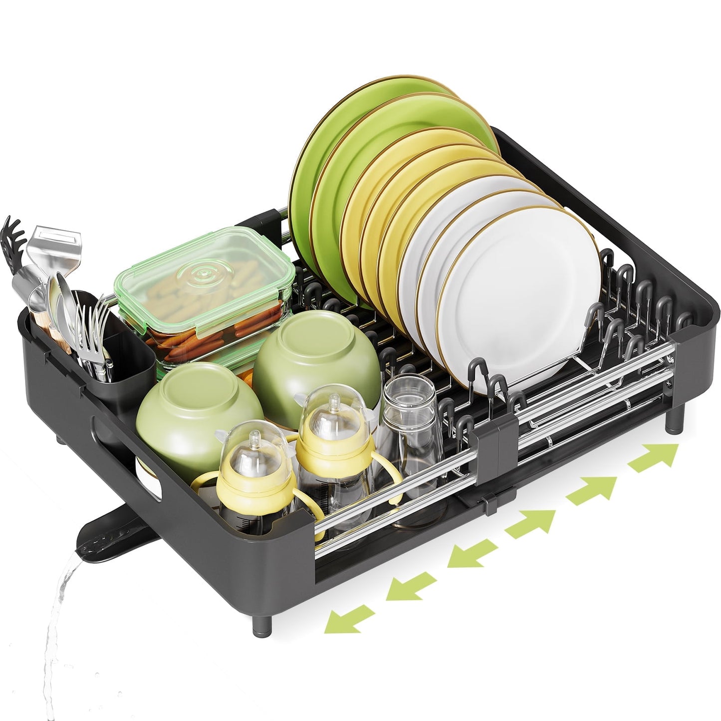 Dish Drying Rack, Kingrack Extendable Dish Rack for Kitchen Counter, Foldable Stainless Steel Space-Saving Dish Drainer
