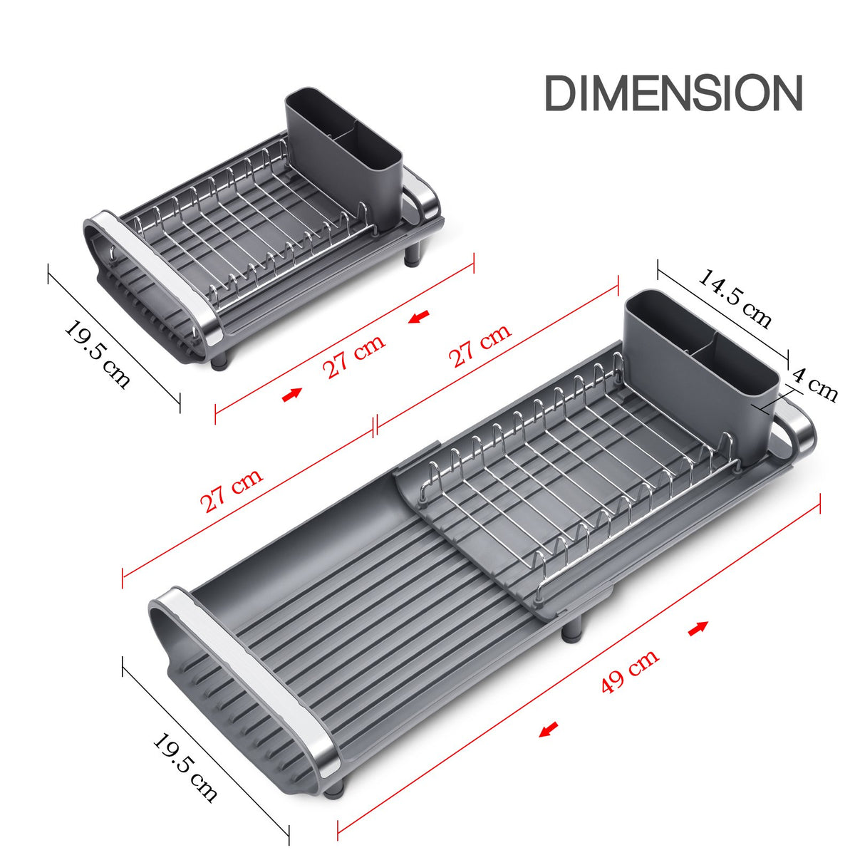 Kingrack Expandable Dish Drying Rack, Small Dish Drainer Rack for Kitchen Counter Organizers, Stainless Steel, Non-Slip Feet, Anti Rust Sink Plate Rack
