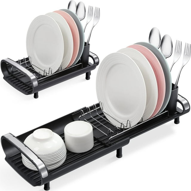 KK KINGRACK Dish Rack,Expandable Dish Drying Rack for Kitchen Counter,Black,WK810585-8