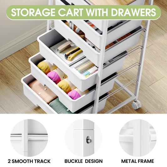 KINGTIDY 6 Drawers Storage Cart with Wooden Top, Rolling Storage Cart Organizer for Home Office Dorm, White — VC-WM-US-BZ831177-W