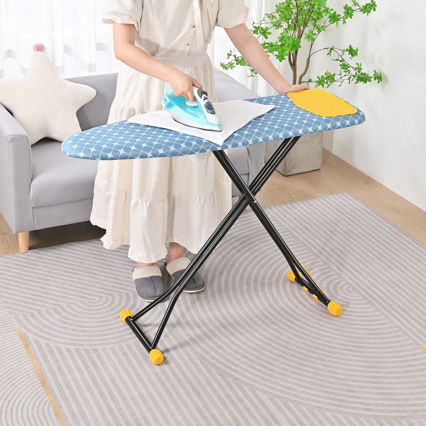 KK KINGRACK Ironing Board, Iron Board Full Size with Hanger & Rotating Nonslip Feet, 7 Level Height Adjustable, 43x13 in, Yellow (P1343HT-19-28Y)