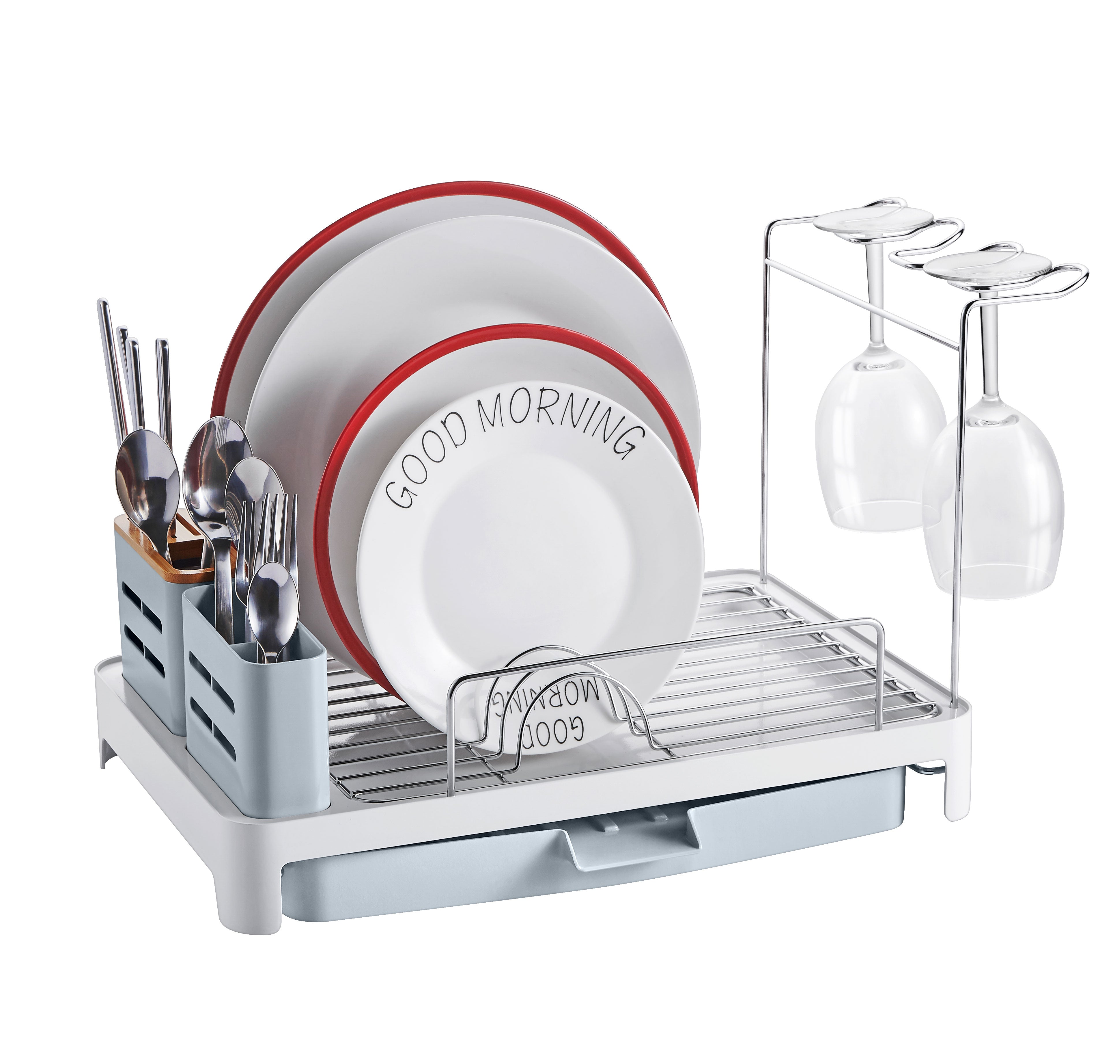 Stainless Steel Rust Free 2-Tier Dish Drying Rack with Drain Board