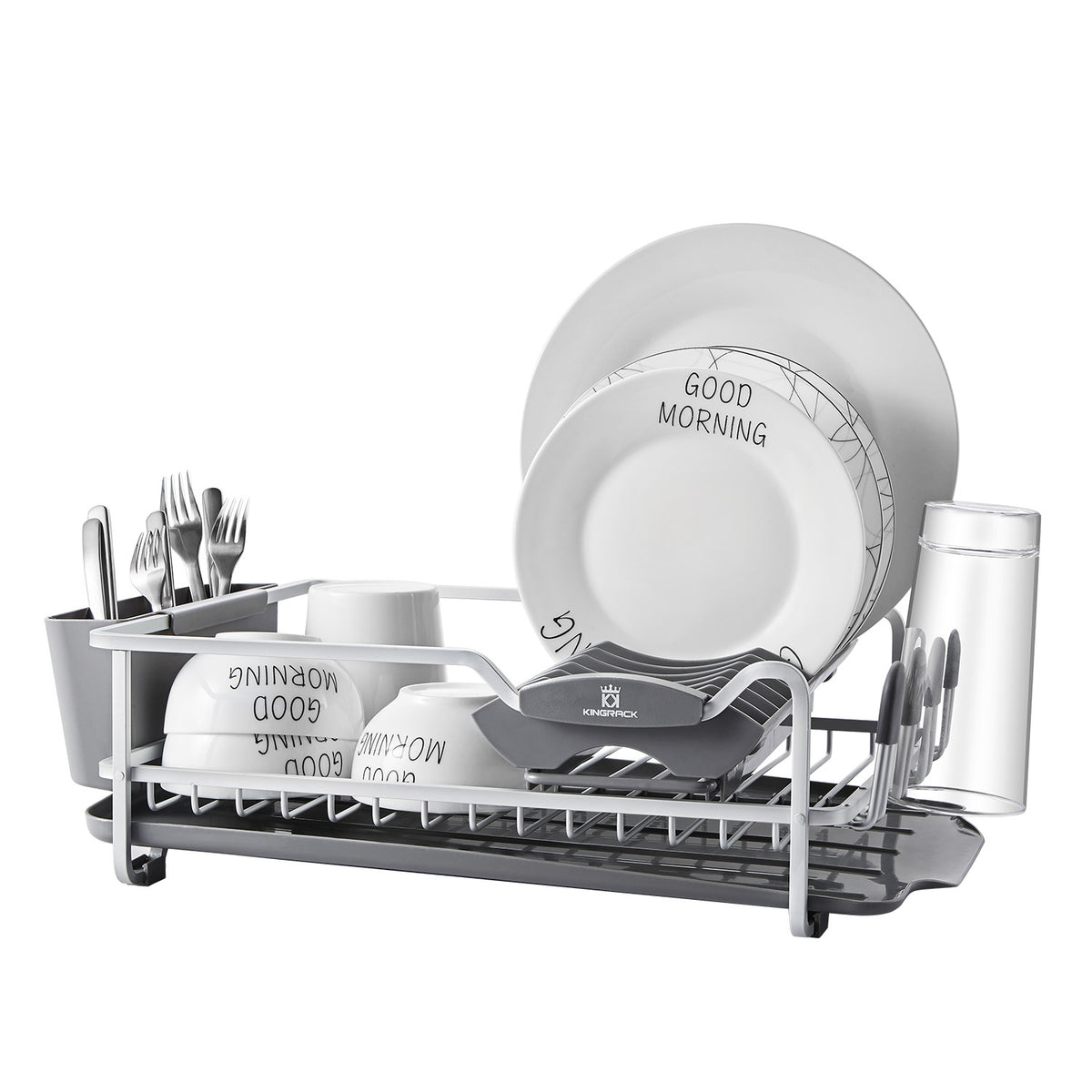 KINGRACK Aluminum Dish Drying Rack,Large Dish Rack and Drain Board  Set,Kitchen Dish Rack