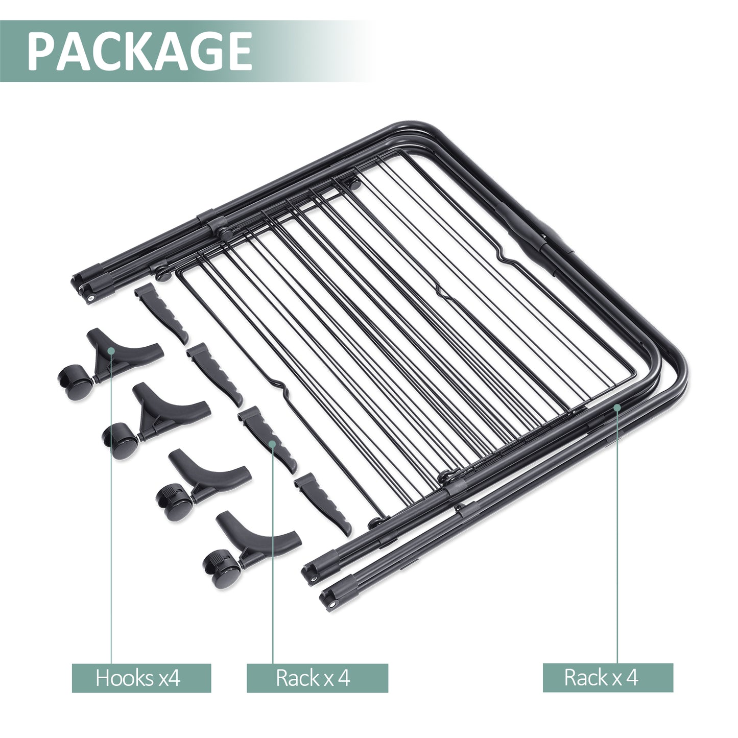 KINGRACK Clothes Drying Rack, 3-Tier Collapsible Laundry Rack Stand Garment Drying Station with Wheels and 4 Hooks, Indoor-Outdoor Use, for for Bed Linen, Clothing, Socks, Scarves, Black,116201H-B