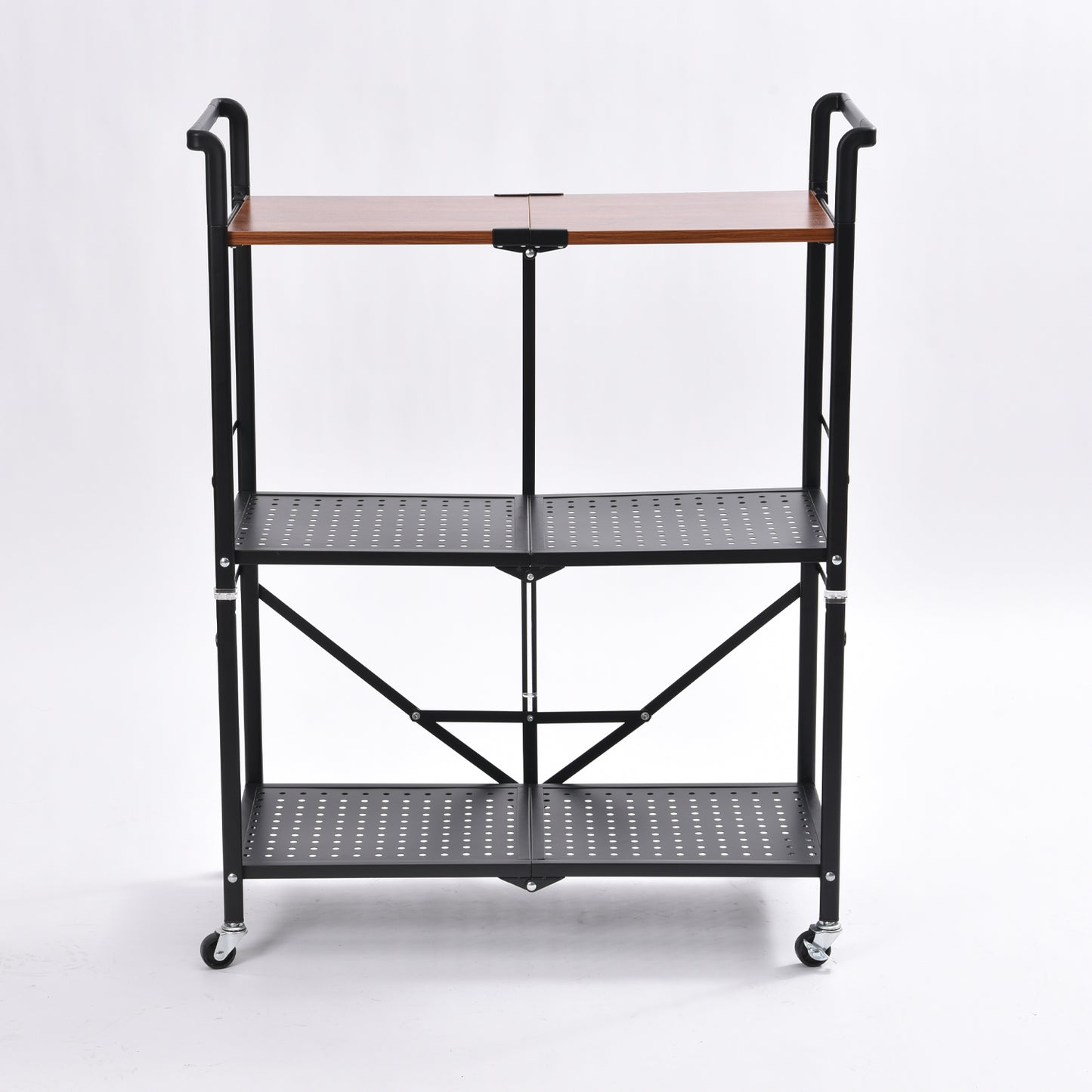 KINGRACK 3-Tier Storage Shelves with Wheels Foldable Shelving Unit Heavy Duty Garage Metal Storage Rack Kitchen Shelf for Storage(Black),WK280014