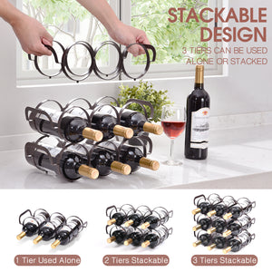 3 Tier Tabletop Stackable Wine Rack, 9 Bottles Standing Wine Holder,WK810133