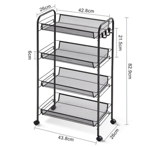 Kingrack 4-Tier Mesh Wire Rolling Cart, Metal Storage Cart with Wheels, Utility Cart for Office,Kitchen, Bedroom, Bathroom, Laundry Room,WK150038-BK
