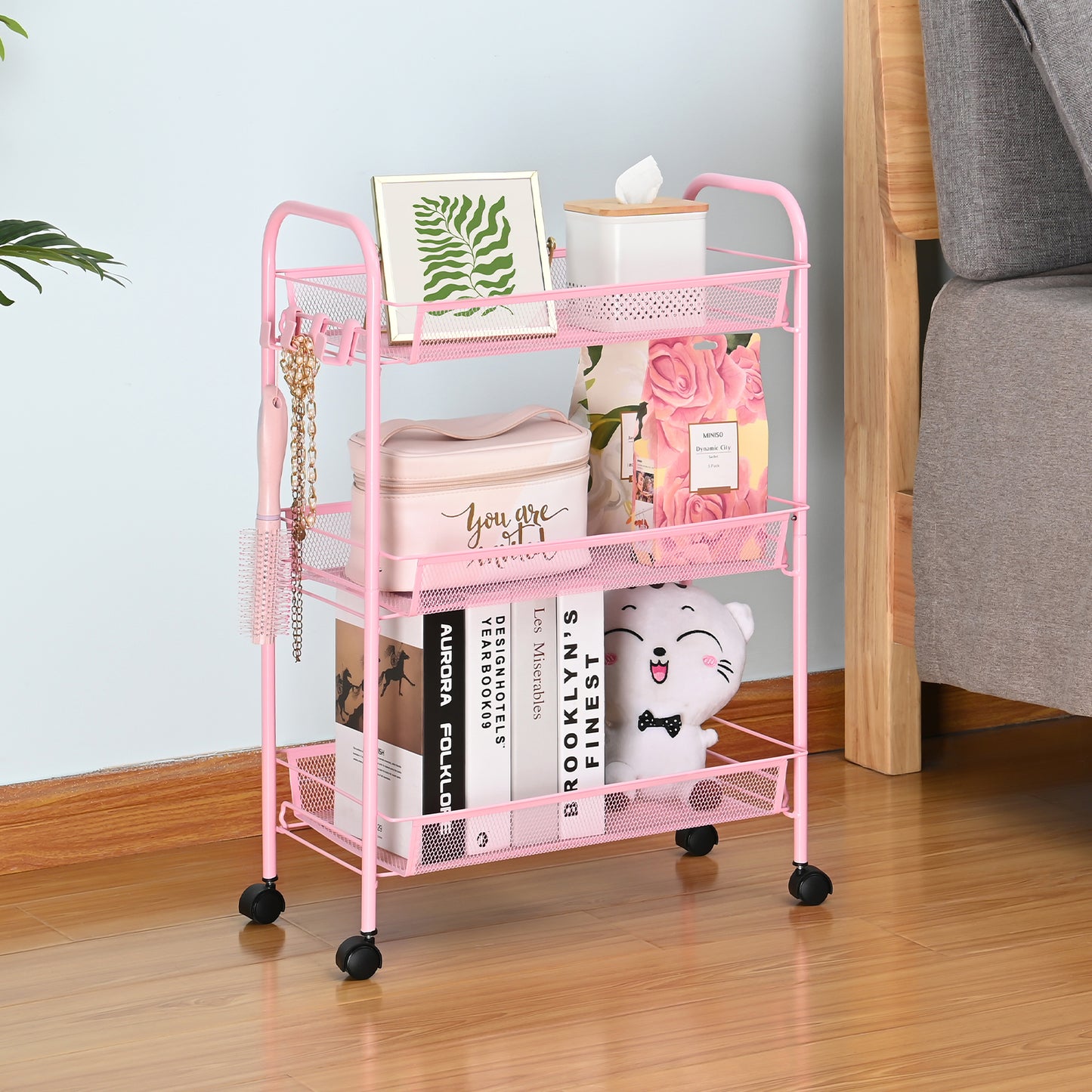 Kingrack 3-Tier Rolling Cart Organizer, Metal Storage Cart with Wheels, Utility Cart for Office,Kitchen, Bedroom, Bathroom, Laundry Room,WK150043-PK