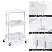 3-Tier Metal Rolling Storage Cart with Practical Tabletop, WHITE, WK130918