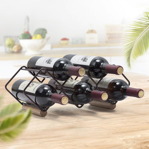 Tabletop Wine Rack, 5 Bottle Wine Holder Storage Stand, Set of 1, Wood & Metal(Copper)-WK130943