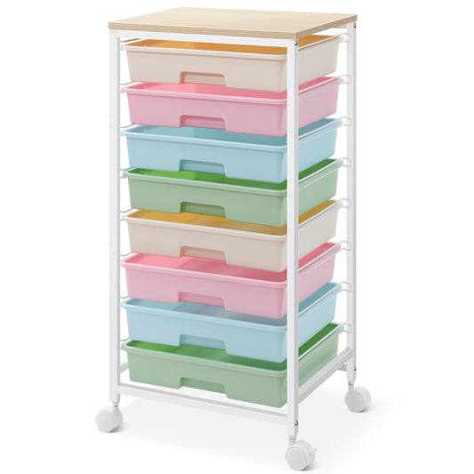 KK KINGRACK Storage Rolling Drawer Cart, Drawer Organizer with 8 Drawers and Wooden Tabletop, Metal & Plastic, Multicolor (BZ830924-1)