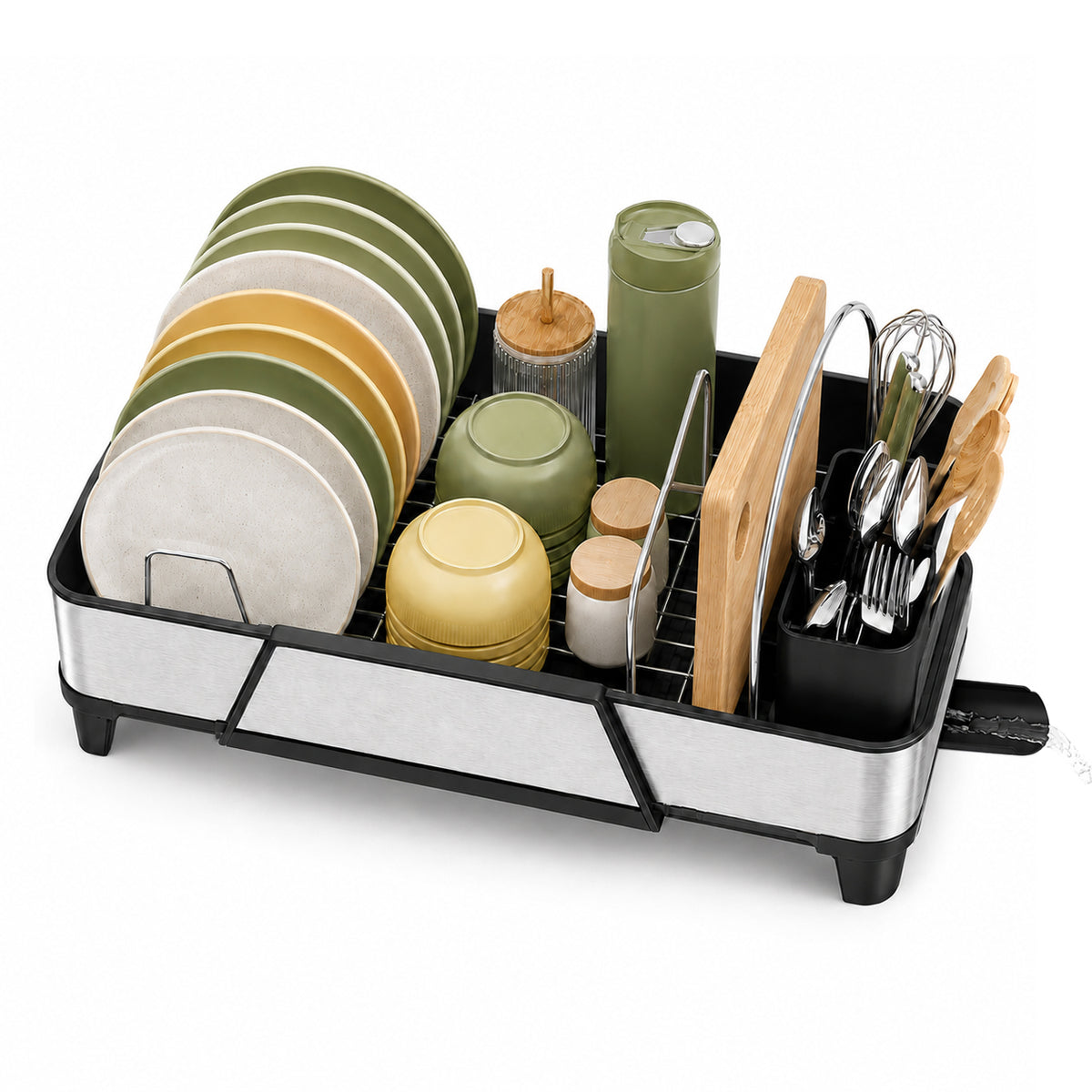 BEHERZT Extendable Dish Drying Rack, Dish Drainer for Kitchen Counter, Stainless Steel, Plate Rack, Black