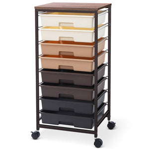 KK KINGRACK 8 Drawer Rolling Storage Cart with Wheels Office School Organizer Brown（BZ830924-2）