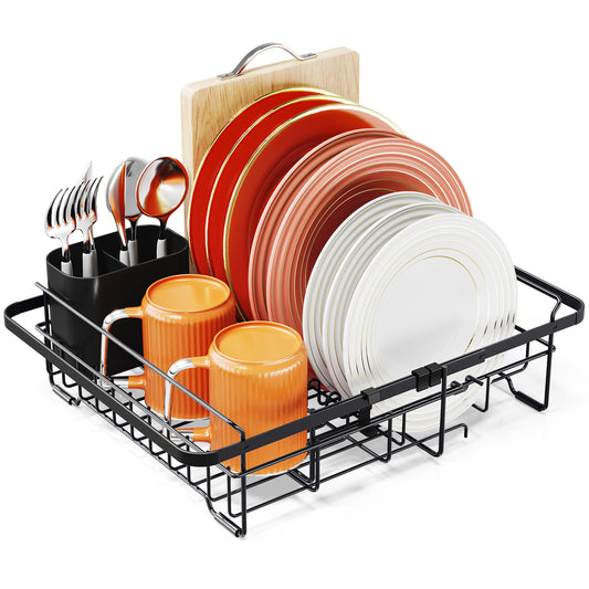 KK KINGRACK Dish Drying Rack , Expandable Metal Dish Rack, Rustproof Dish Drainer for Kitchen Counter, Black (WK810780-1)