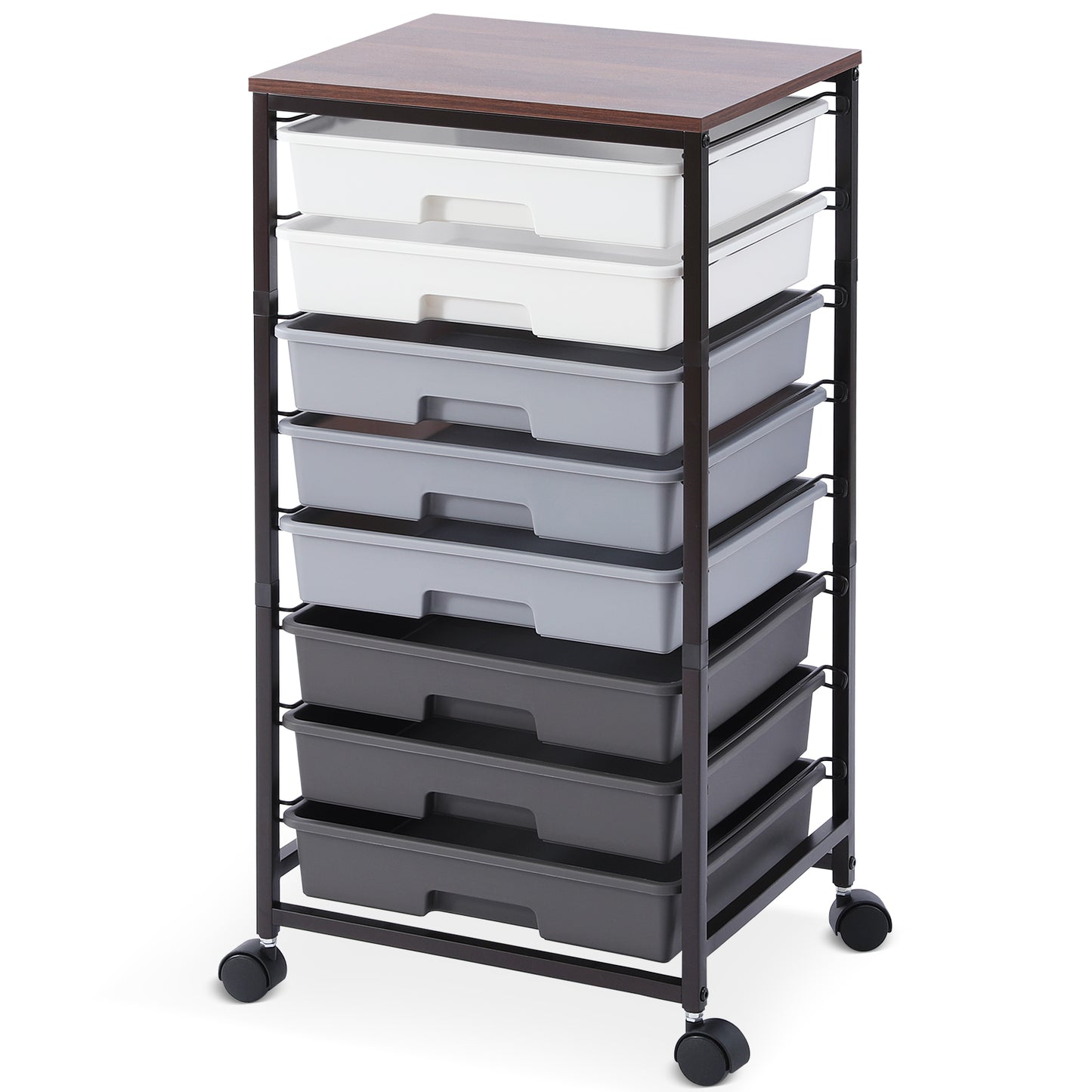 KK KINGRACK Storage Rolling Drawer Cart, Rolling Cart with 8 Drawers and Wooden Tabletop, Metal & Plastic, Gray（BZ830924-5）