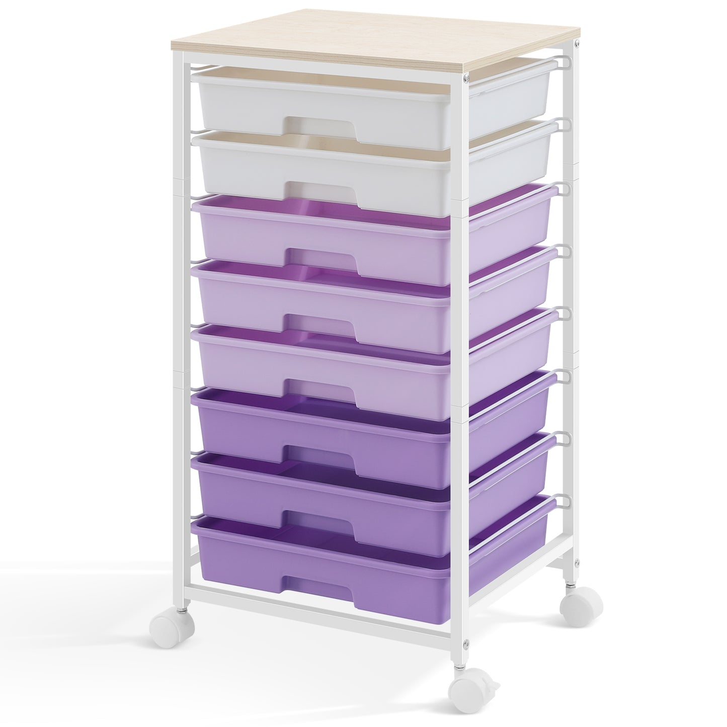 KK KINGRACK Storage Rolling Drawer Cart with 8 Drawers & Wooden Tabletop, Metal & Plastic, Purple（BZ830924-7）