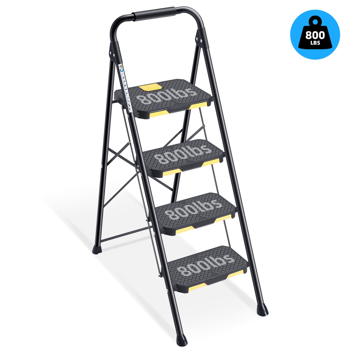 KK KINGRACK 4 Step Stool, Folding Step Ladder for Home&Outdoor, 800 lbs Capacity, Black（TZ2223-4）