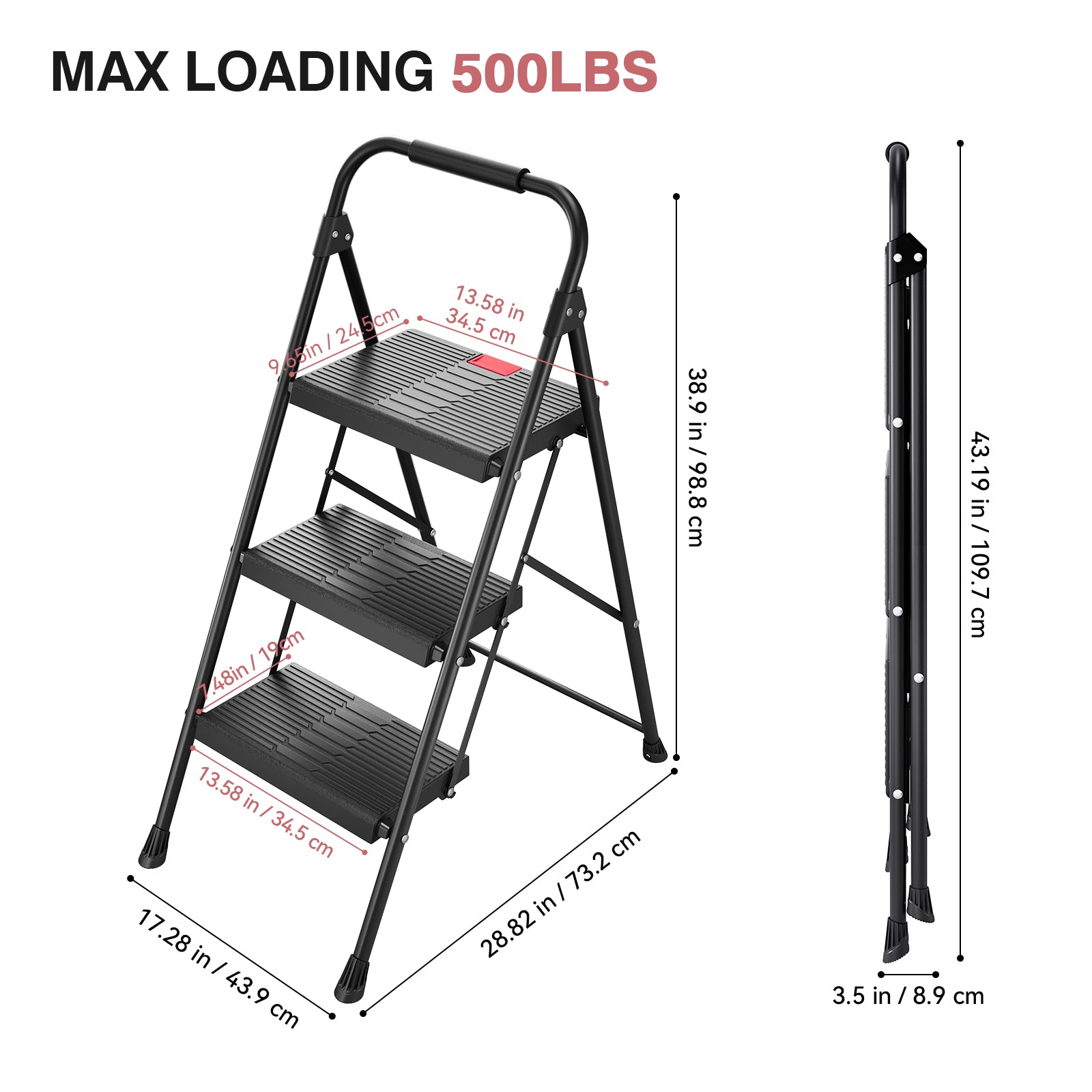 3 Step Racks 3 Step Stool, KK KINGRACK Folding Step Ladder with Wide Pedal&Safety ...