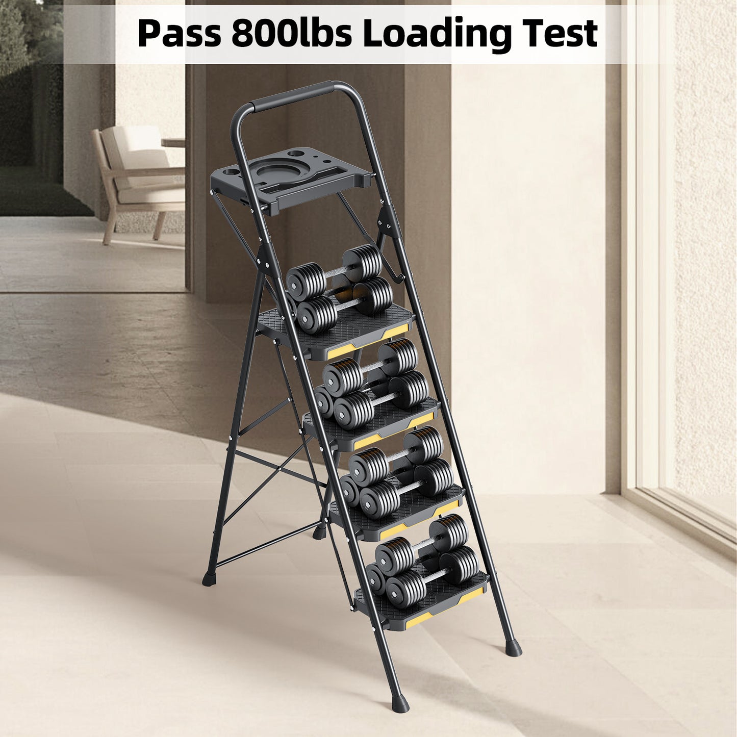 Kingrack 4 Step Ladder, 800 lbs Capacity with Tool Platform, Folding Steel Step Stool, Safety Lock, Portable for Home, Painting, Outdoor & Garage