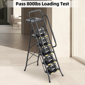 KK KINGRACK 6 Step Ladder, Metal Ladder with Tool Platform&Handrails, 800 lbs Capacity, Black（TZ2223-6D）
