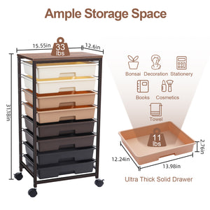 KK KINGRACK 8 Drawer Rolling Storage Cart with Wheels Office School Organizer Brown（BZ830924-2）