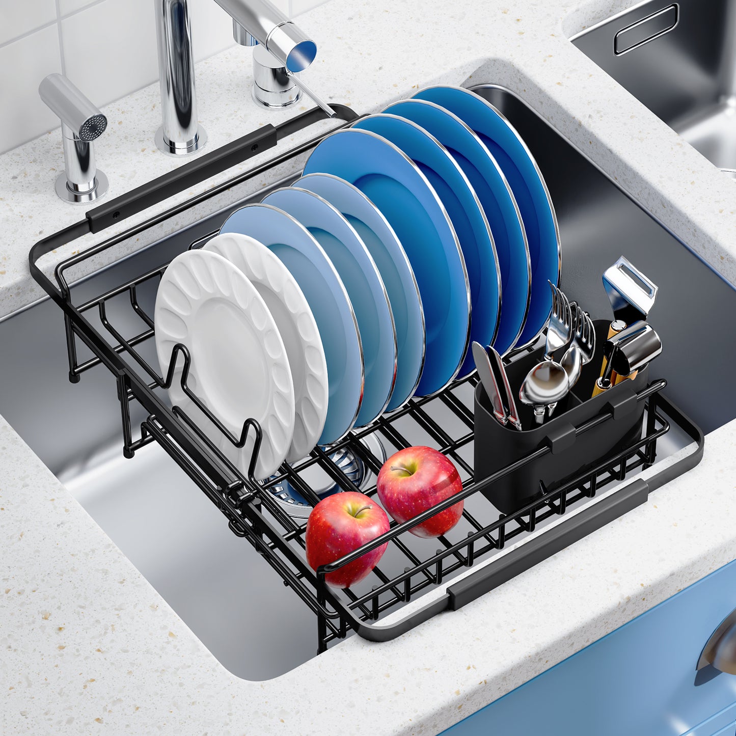 KK KINGRACK Dish Drying Rack , Expandable Metal Dish Rack, Rustproof Dish Drainer for Kitchen Counter, Black