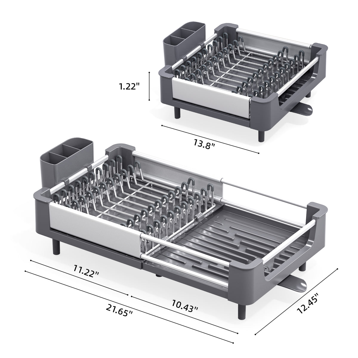 BEHERZT Extendable Dish Drying Rack, Dish Drainer for Kitchen Counter, Aluminum, Plate Rack, Gray