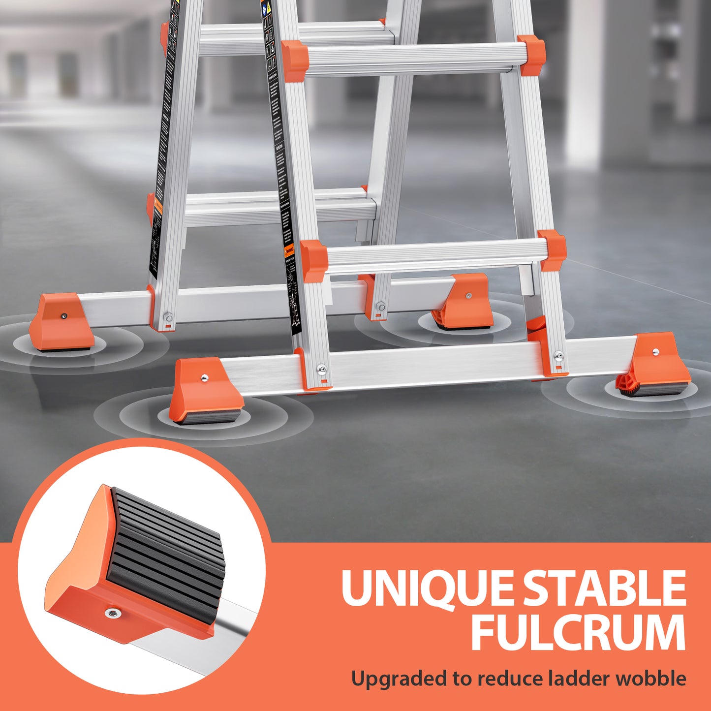 KINGRACK Ladder, A Frame 4 Step Extension Ladder, 14 Ft Anti-Slip Multi Position Ladder with Stabilizer Bar, 330 lbs Security Load Telescoping Aluminum Ladders for Stairs Home Outdoor Roof Work