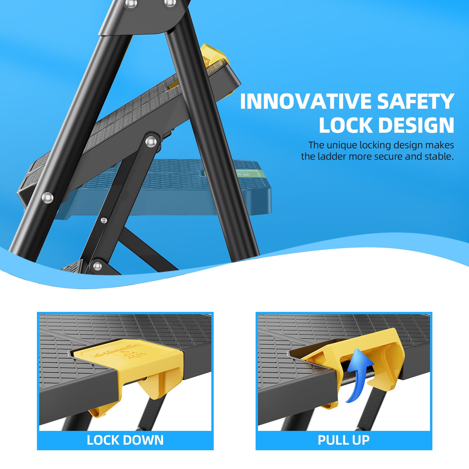 KINGRACK 4 Step Ladder - Foldable Steel Step Stool With 500 Lb Capacity