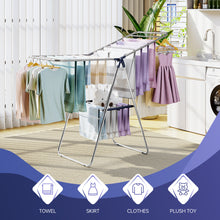 Clothes Drying Rack, KK KINGRACK Foldable Drying Rack with 2 Gullwings & Height-Adjustable, Large-Capacity Laundry Drying Rack, Indoor Outdoor, Stainless Steel（158206）