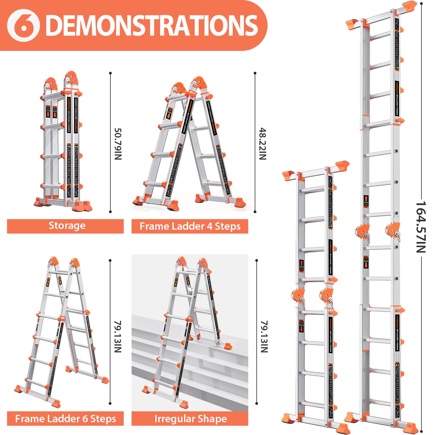 KINGRACK Ladder, A Frame 4 Step Extension Ladder, 14 Ft Anti-Slip Multi Position Ladder with Stabilizer Bar, 330 lbs Security Load Telescoping Aluminum Ladders for Stairs Home Outdoor Roof Work