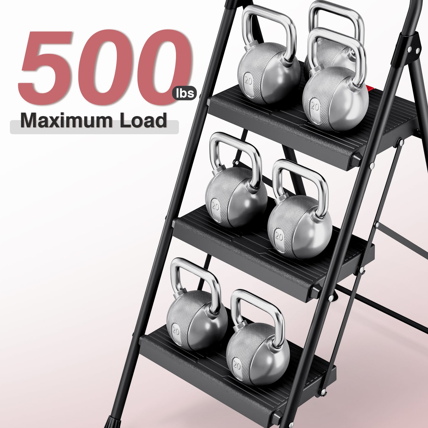 3 Step Stool, KK KINGRACK Folding Step Ladder with Wide Pedal&Safety Lock, 500 LBS, Black(2228-3)