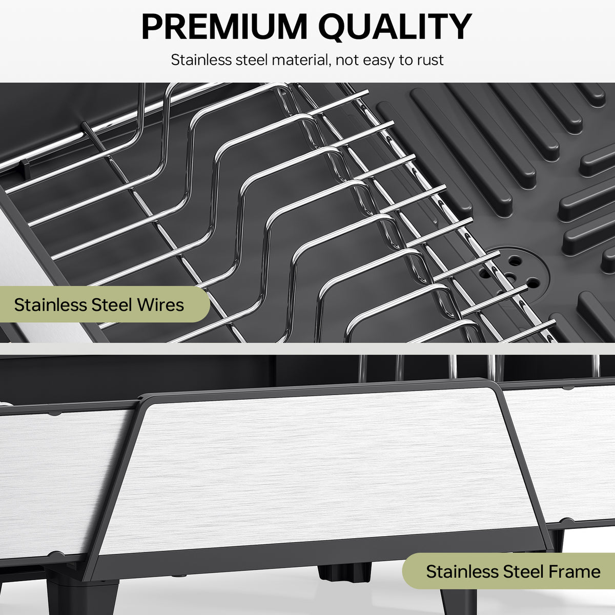 BEHERZT Extendable Dish Drying Rack, Dish Drainer for Kitchen Counter, Stainless Steel, Plate Rack, Black