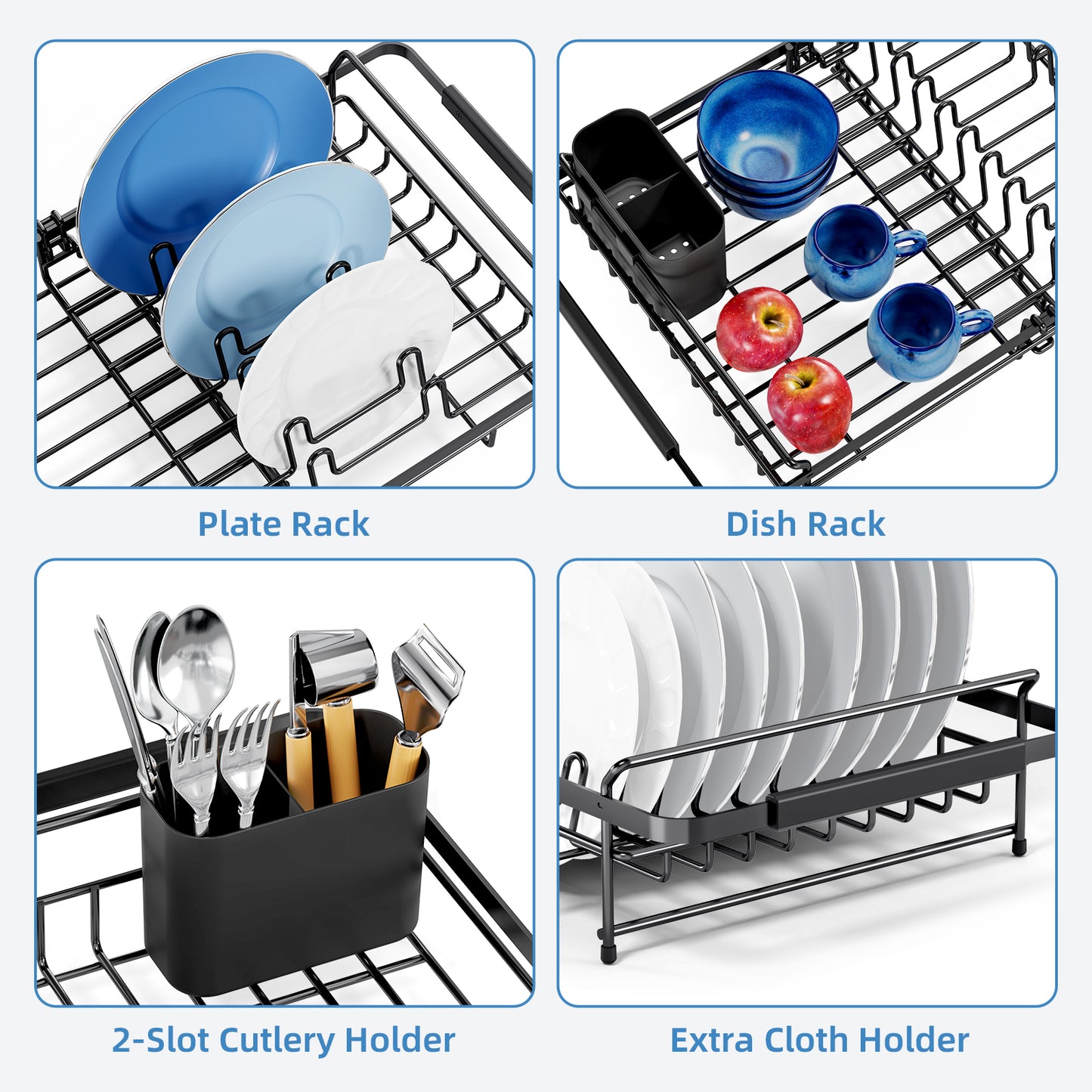 KK KINGRACK Dish Drying Rack , Expandable Metal Dish Rack, Rustproof Dish Drainer for Kitchen Counter, Black