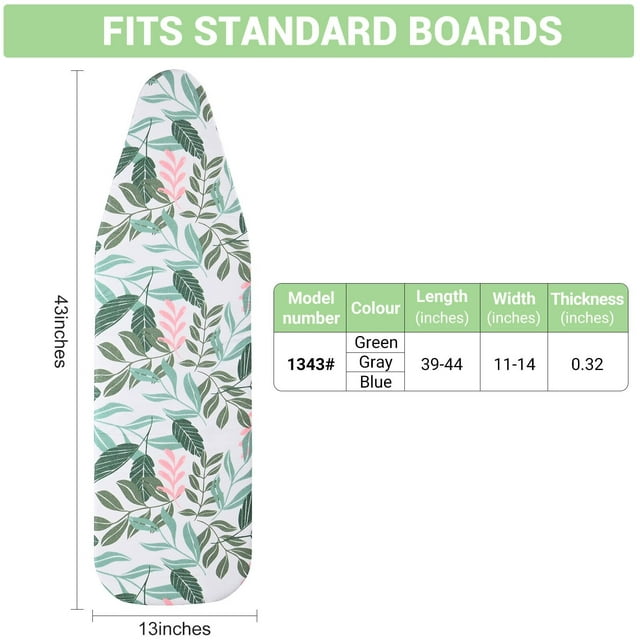 KK KINGRACK Ironing Board Cover with Spring Toggle, Heat Resistant, Elasticized Edge 13"x43", Printed Blue Brushstrokes, 1343-1999-Green