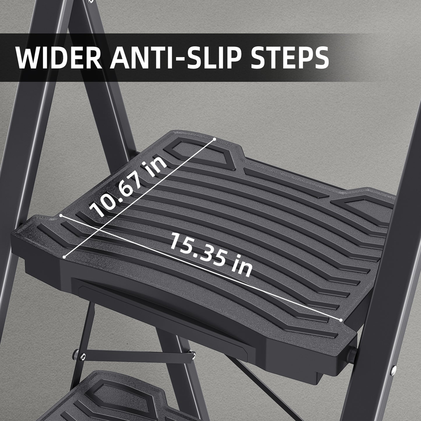 KINGRACK 2/3/4 Folding Step Ladder with Handrail, Steel Step Stool, Black