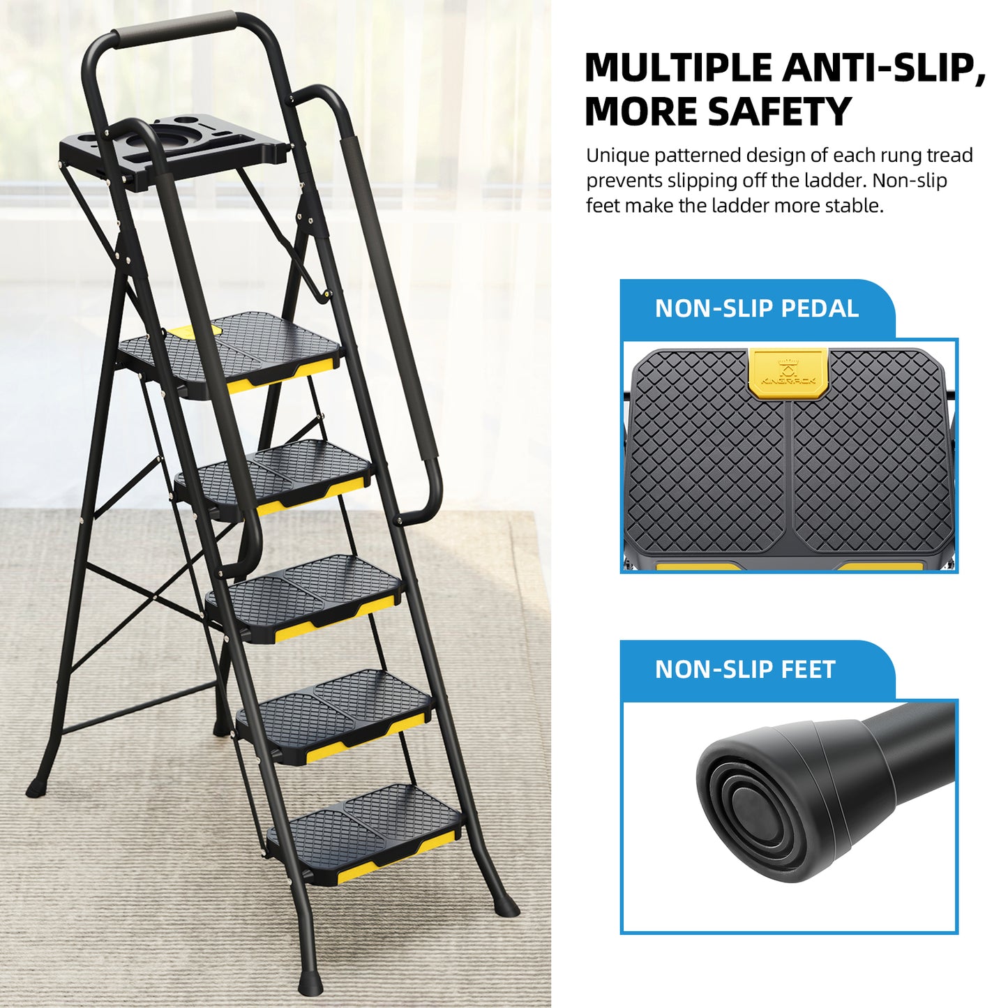 KK KINGRACK 6 Step Ladder, Metal Ladder with Tool Platform&Handrails, 800 lbs Capacity, Black（TZ2223-6D）