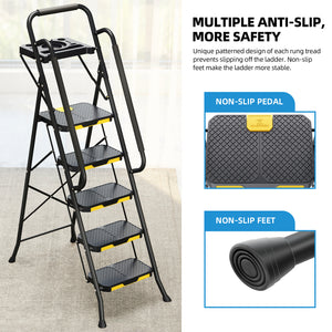 KK KINGRACK 6 Step Ladder, Metal Ladder with Tool Platform&Handrails, 800 lbs Capacity, Black（TZ2223-6D）