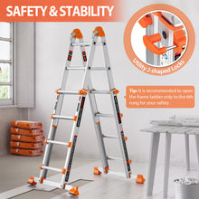 KINGRACK Ladder, A Frame 4 Step Extension Ladder, 14 Ft Anti-Slip Multi Position Ladder with Stabilizer Bar, 330 lbs Security Load Telescoping Aluminum Ladders for Stairs Home Outdoor Roof Work