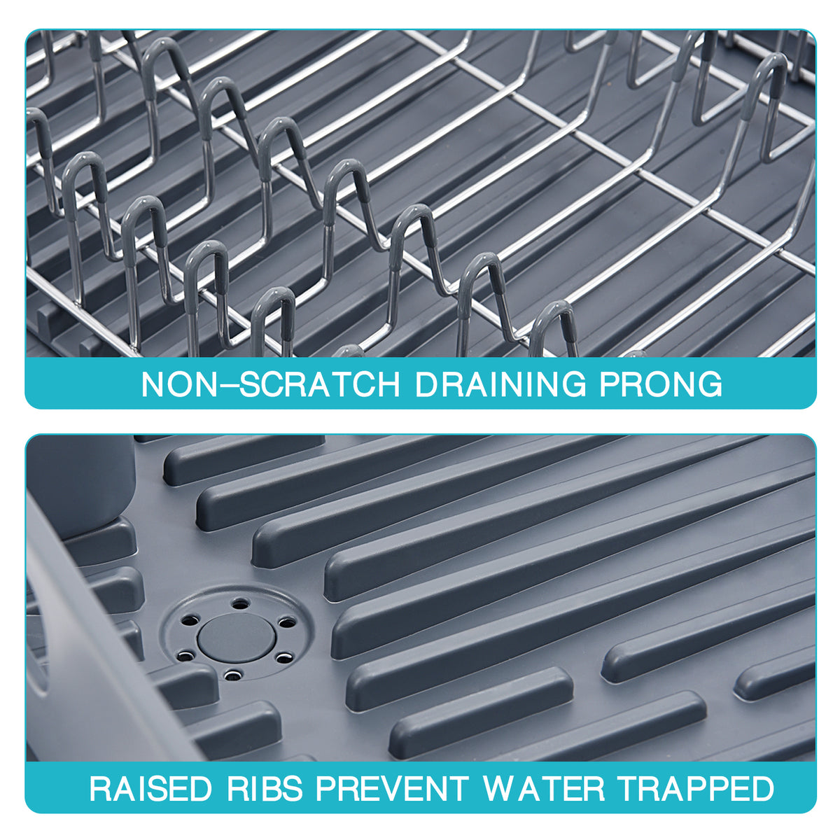 BEHERZT Expandable Dish Drying Rack, Large Capacity Dish Drainer, Plate Rack, Dish Rack for Kitchen Counter, Gray