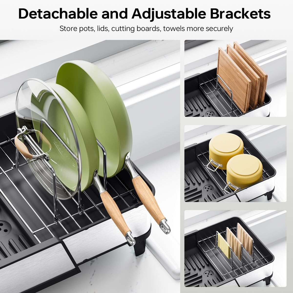 BEHERZT Extendable Dish Drying Rack, Dish Drainer for Kitchen Counter, Stainless Steel, Plate Rack, Black