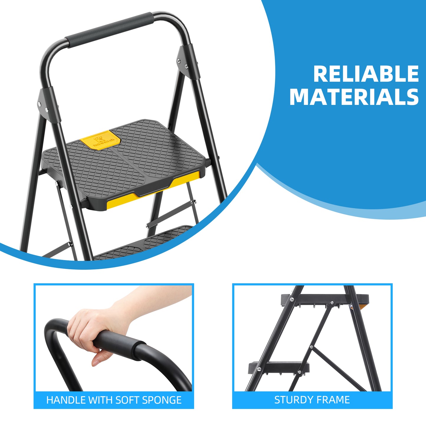 KK KINGRACK 3 Step Ladder, Folding Step Stool with Non-Slip Feet for Home, 800 lbs Capacity, Black (TZ2223-3)