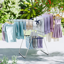 Clothes Drying Rack, KK KINGRACK Foldable Drying Rack with 2 Gullwings & Height-Adjustable, Large-Capacity Laundry Drying Rack, Indoor Outdoor, Stainless Steel（158206）