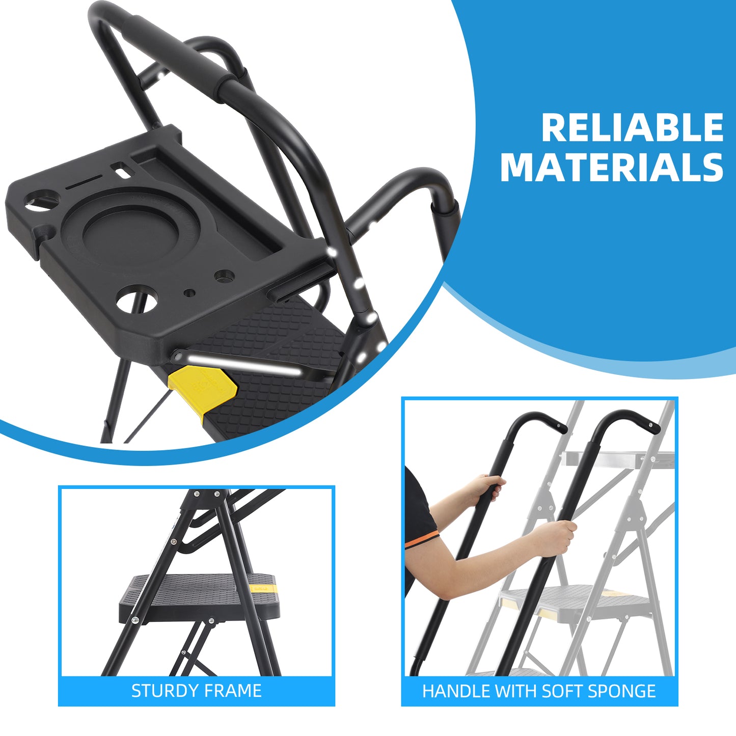 KK KINGRACK 6 Step Ladder, Metal Ladder with Tool Platform&Handrails, 800 lbs Capacity, Black（TZ2223-6D）