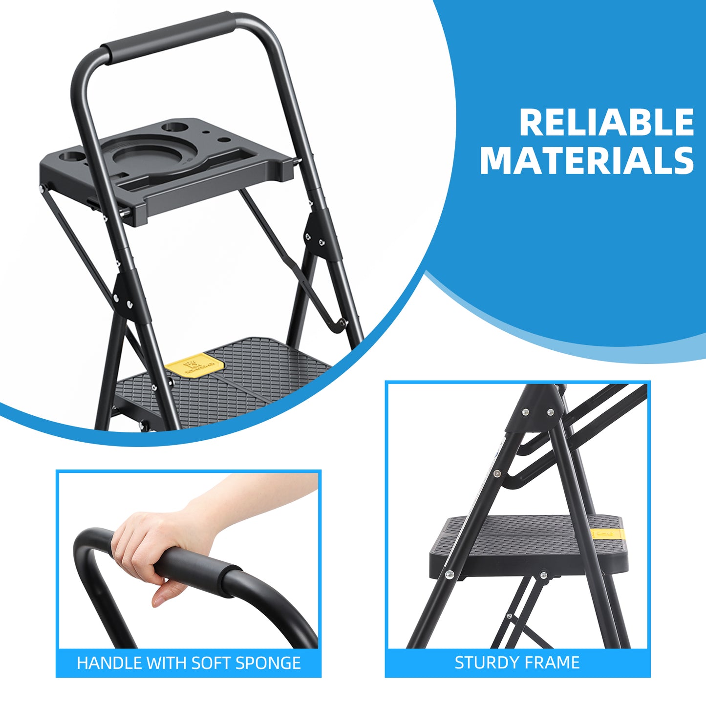 Kingrack 4 Step Ladder, 800 lbs Capacity with Tool Platform, Folding Steel Step Stool, Safety Lock, Portable for Home, Painting, Outdoor & Garage