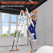 KINGRACK Ladder, A Frame 4 Step Extension Ladder, 14 Ft Anti-Slip Multi Position Ladder with Stabilizer Bar, 330 lbs Security Load Telescoping Aluminum Ladders for Stairs Home Outdoor Roof Work